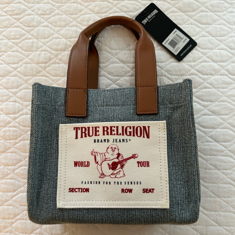 NWT True Religion Denim Mini Tote Bag w/ Leather Handles & Strap🛍️🎀